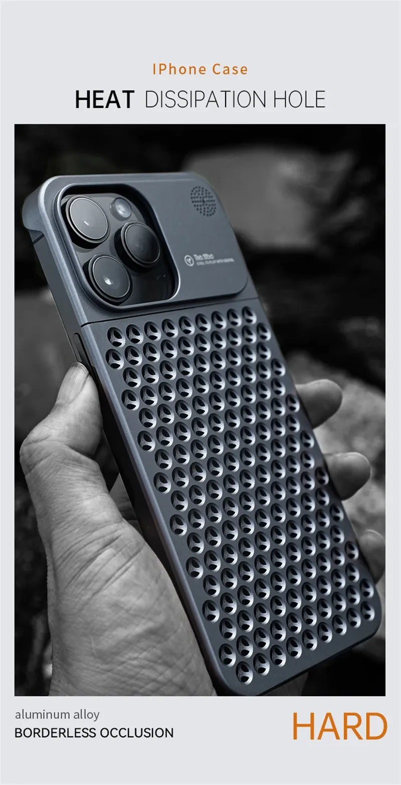 Aluminum Alloy Phone Case For 14 13 Pro Max Plus Hollow Heat Dissipation Anti-fall Full Body Shockproof Phone Cove