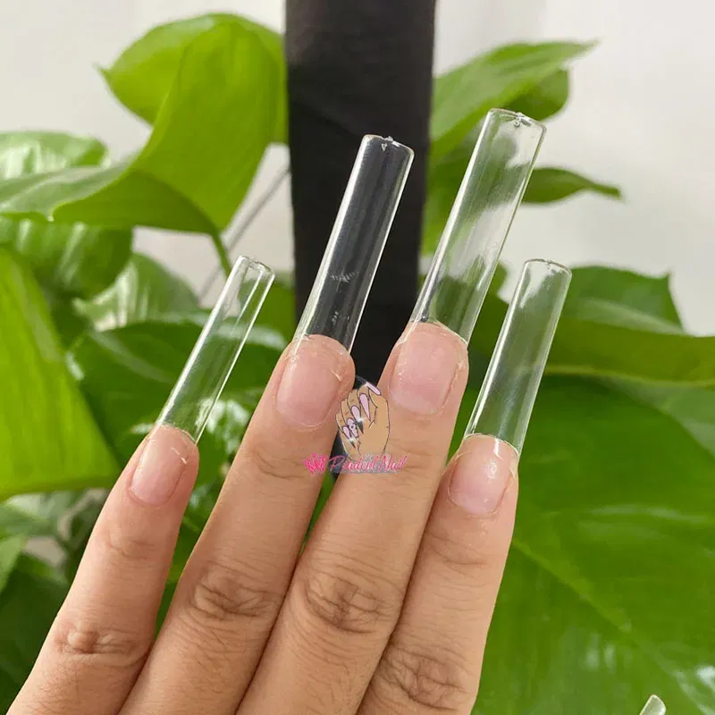 Color: Army Green - 500pcs Flat Square XXL Long Acrylic Nail Tips Flatter Straight Non C Curve Half Cover False Nails Tip Manicure Tool
