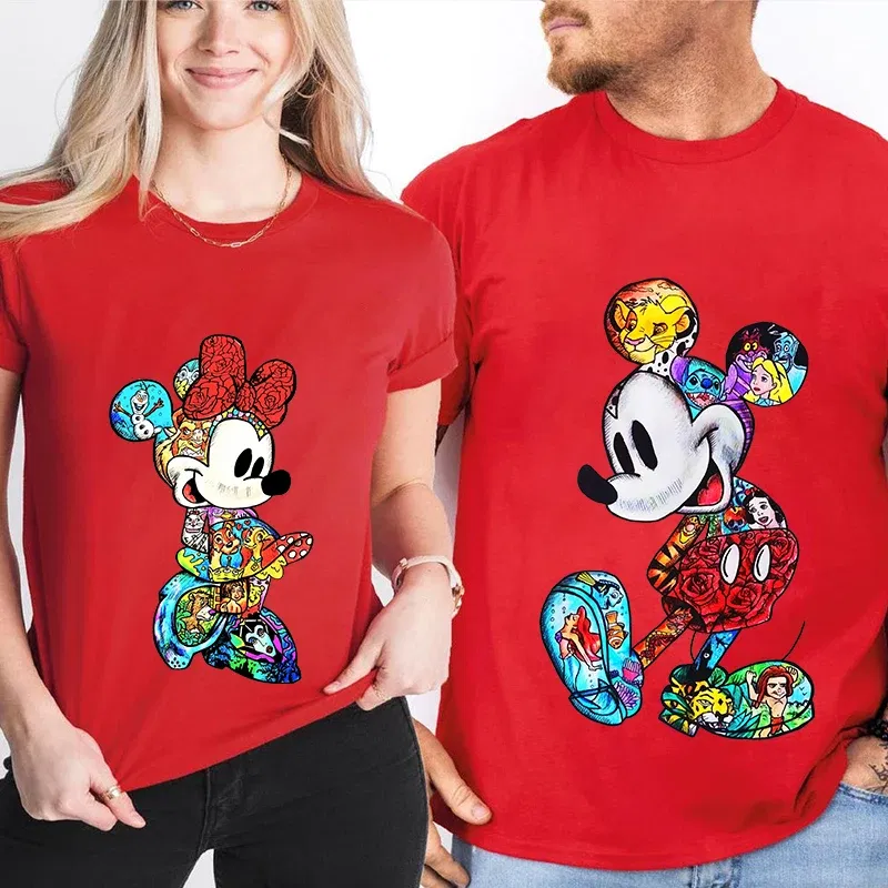 Color: green, Size: M - Disney Couples Mickey Mouse Minnie Print T-shirt Couples Men's and Women's Cotton Short Sleeve Casual Tops