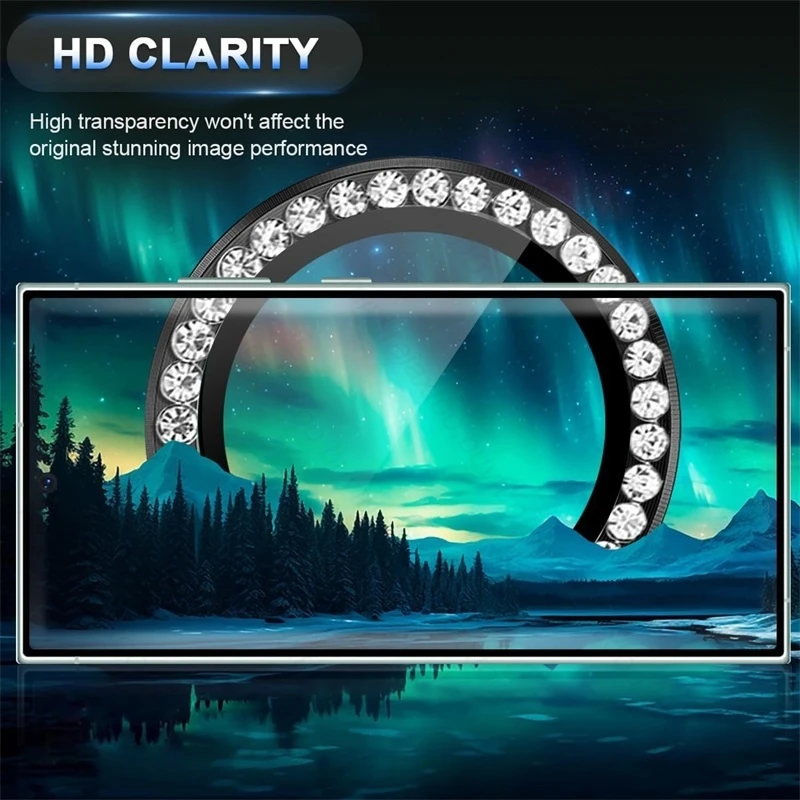 Material: EVA, Color: Blue - Bling 3D Diamond Metal Camera Ring Protector for Samsung Galaxy A55 A35 A25 A15 A05 5G Alloy Lens HD Tempered Glass Protect Cap