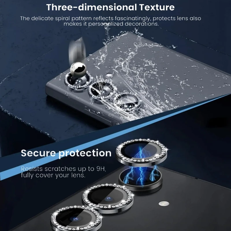 Material: EVA, Color: Blue - Bling 3D Diamond Metal Camera Ring Protector for Samsung Galaxy A55 A35 A25 A15 A05 5G Alloy Lens HD Tempered Glass Protect Cap