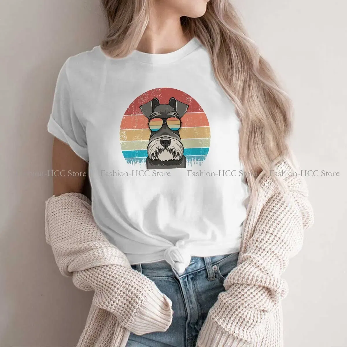 Color: WHITE, Size: S - Cool Dog Hip Hop Fashion Roar Best Schnauzer Dad Ever Newest Polyester TShirts  Female Style Tops T Shirt O Neck