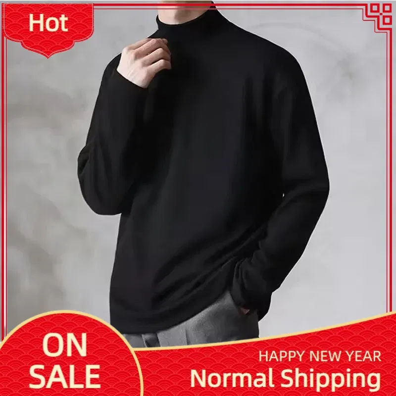 Color: black, Size: XL - Yasuk Spring Autumn Winter Solid Casual Plush Turtleneck Men's Loose Bottom Double Faced Velvet Sweater Simple Warm BigSize