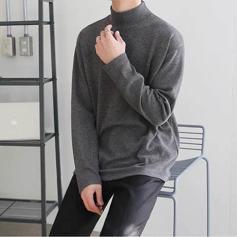 Color: black, Size: XL - Yasuk Spring Autumn Winter Solid Casual Plush Turtleneck Men's Loose Bottom Double Faced Velvet Sweater Simple Warm BigSize