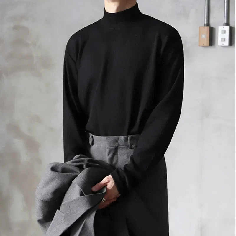 Color: black, Size: XL - Yasuk Spring Autumn Winter Solid Casual Plush Turtleneck Men's Loose Bottom Double Faced Velvet Sweater Simple Warm BigSize