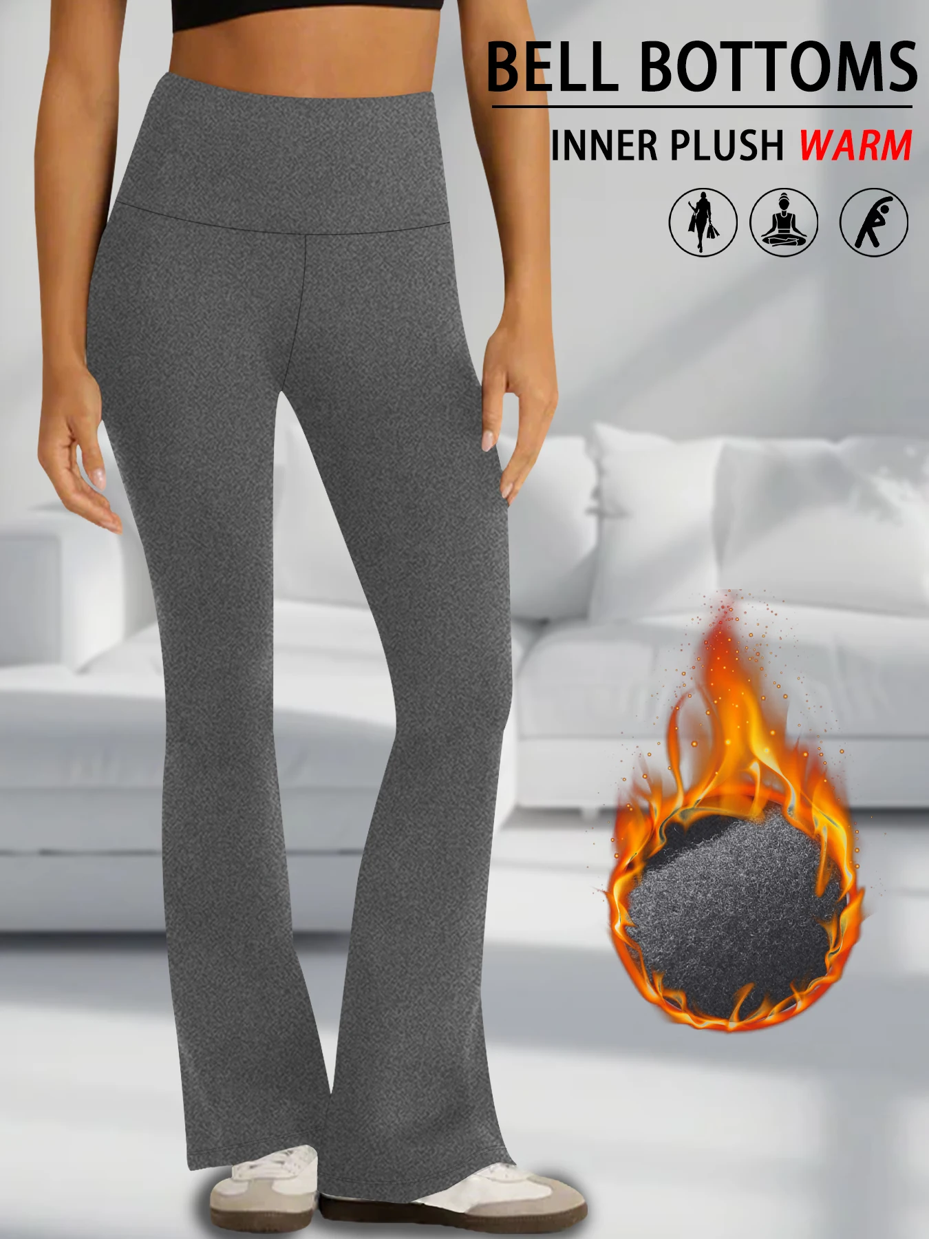Color: GRAY, Size: M - Women's Super Soft High Waisted Fleece Flare Leggings Tummy Control Soft Bootleg Bootcut Pants