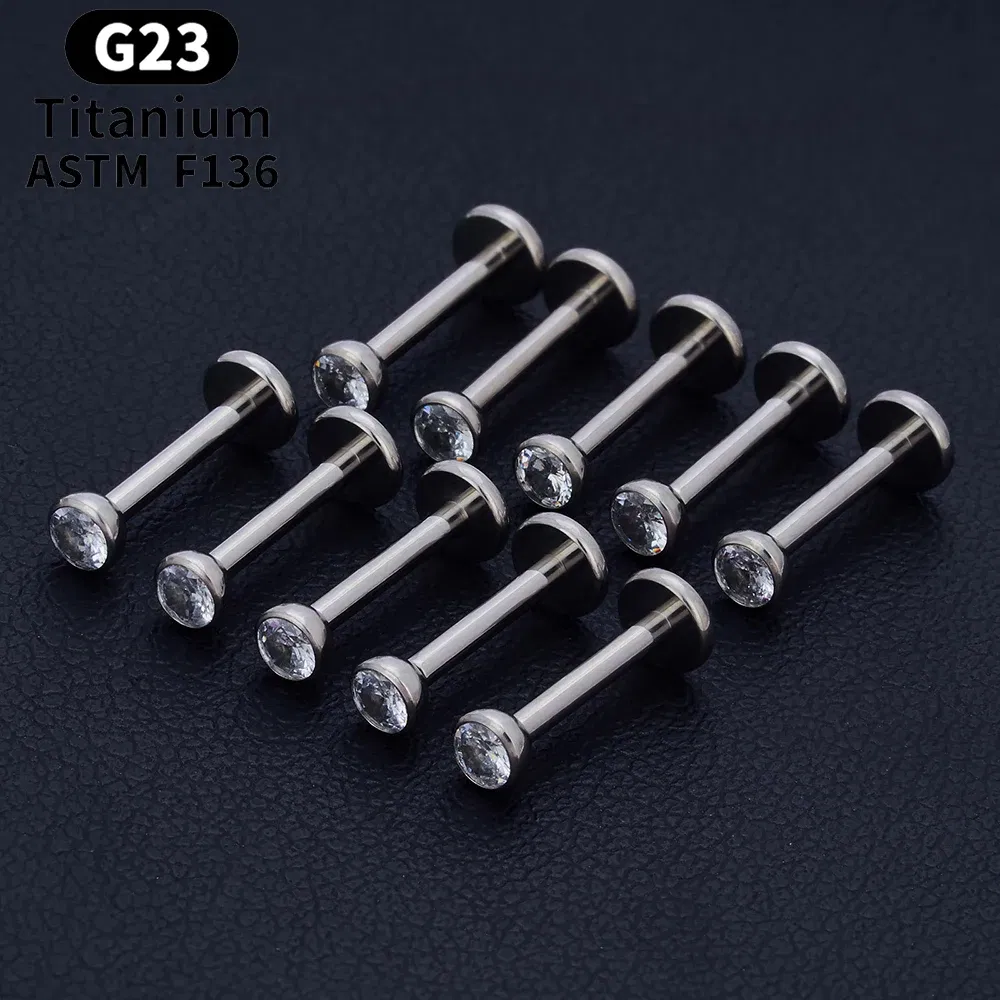 Metal color: Gold-color, Ships From: CHINA, Main Stone Color: Light purple - 10PCS ASTM F136 G23 Titanium Piercing Labret Lip Ring Stud Earring CZ Ear Tragus Cartilage Helix Daith Pierc Jewelry 16/18/20g