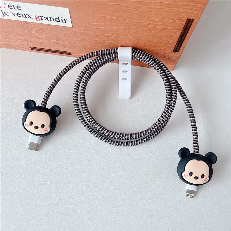 Color: Orange - 4pcs/set New Cute Cartoon Bite Data Cable Protection Case for Apple Huawei Charging Cable Universal Fall Protection Case