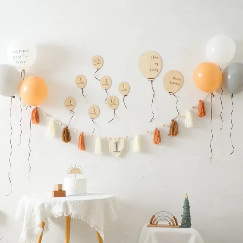 Color: Brown, Ships From: CHINA - Baby Balloon Milestone Number Monthly Memorial Month Card Newborn Baby Wooden Engraved Age Photography Accessories Birthing Gift