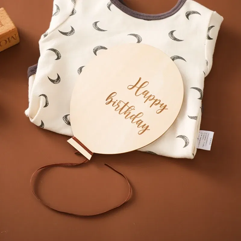 Color: Brown, Ships From: CHINA - Baby Balloon Milestone Number Monthly Memorial Month Card Newborn Baby Wooden Engraved Age Photography Accessories Birthing Gift
