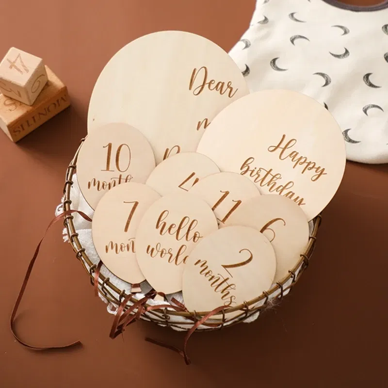 Color: Brown, Ships From: CHINA - Baby Balloon Milestone Number Monthly Memorial Month Card Newborn Baby Wooden Engraved Age Photography Accessories Birthing Gift