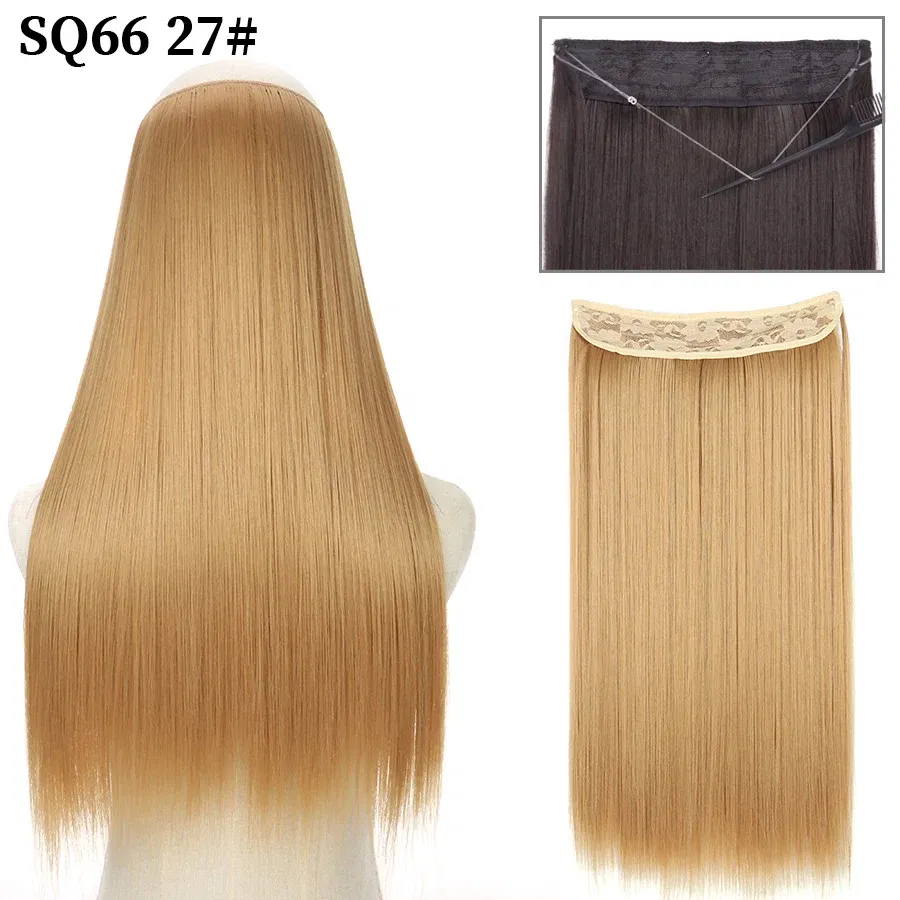 Color: #22, Stretched Length: 32inches, Ships From: CHINA - Synthetic Natural Wavy No Clip Fish Line Invisible Hair Extensions Mixed Color Blonde Black Artificial False Hair Piece ForWomen