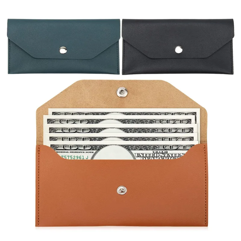 Color: Clear - Ultra-thin Cash Envelope Wallet Wear-resistant PU Leather Money Binder Organizer Waterproof Pouch Name Card Holder Male Female