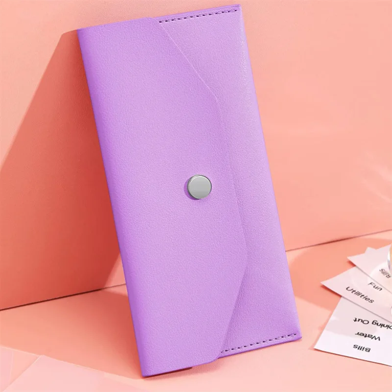 Color: Clear - Ultra-thin Cash Envelope Wallet Wear-resistant PU Leather Money Binder Organizer Waterproof Pouch Name Card Holder Male Female