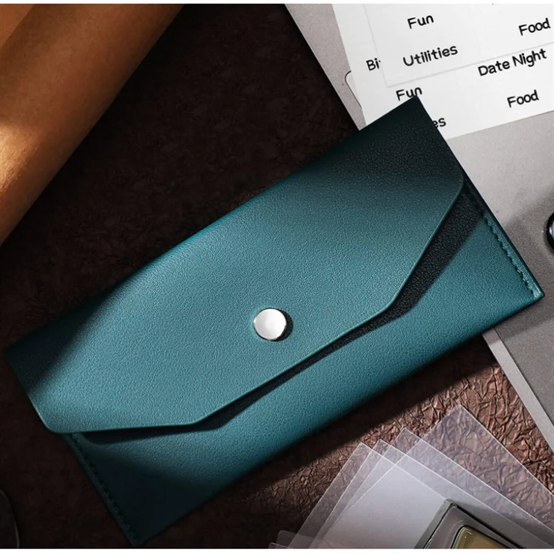 Color: Clear - Ultra-thin Cash Envelope Wallet Wear-resistant PU Leather Money Binder Organizer Waterproof Pouch Name Card Holder Male Female