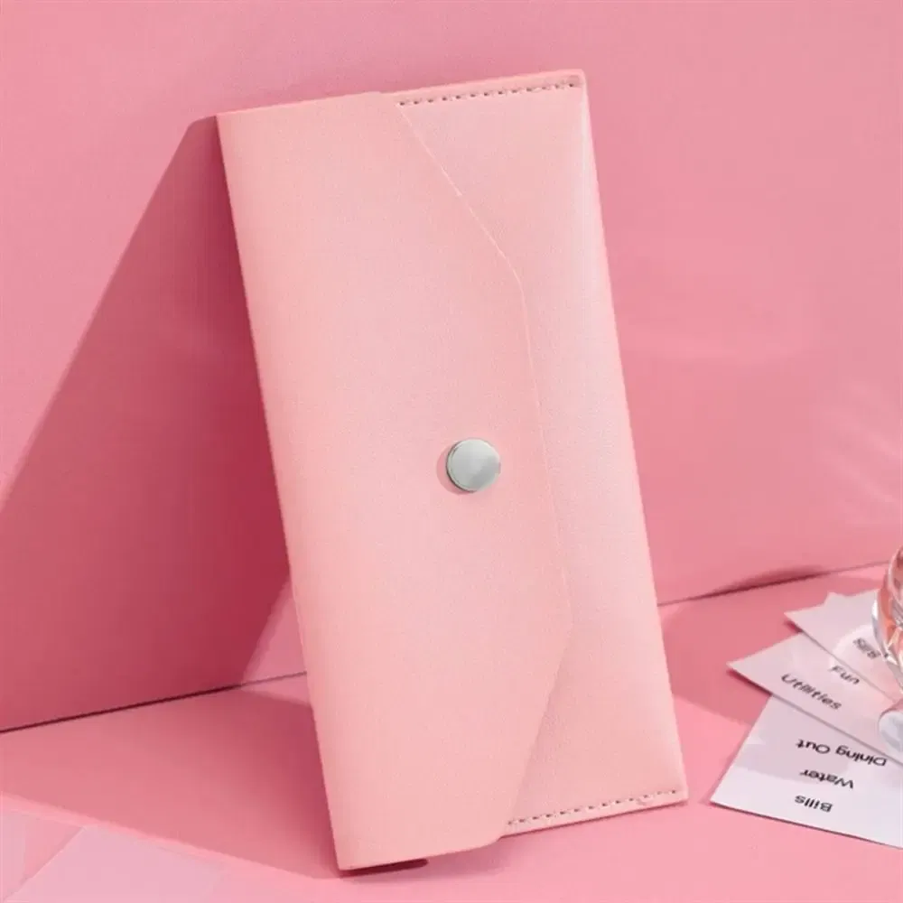 Color: Clear - Ultra-thin Cash Envelope Wallet Wear-resistant PU Leather Money Binder Organizer Waterproof Pouch Name Card Holder Male Female