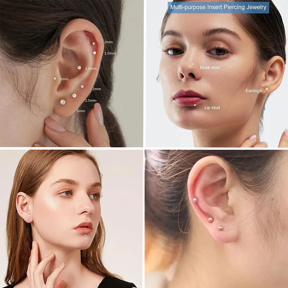 Metal color: SILVER PLATED, Ships From: CHINA, Main Stone Color: Red - 10PCS G23 Titanium Lip Ring Labret Piercing Stud Earring CZ 16/18/20G Push Pin Ear Tragus Cartilage Helix Conch Pierc? Jewelry