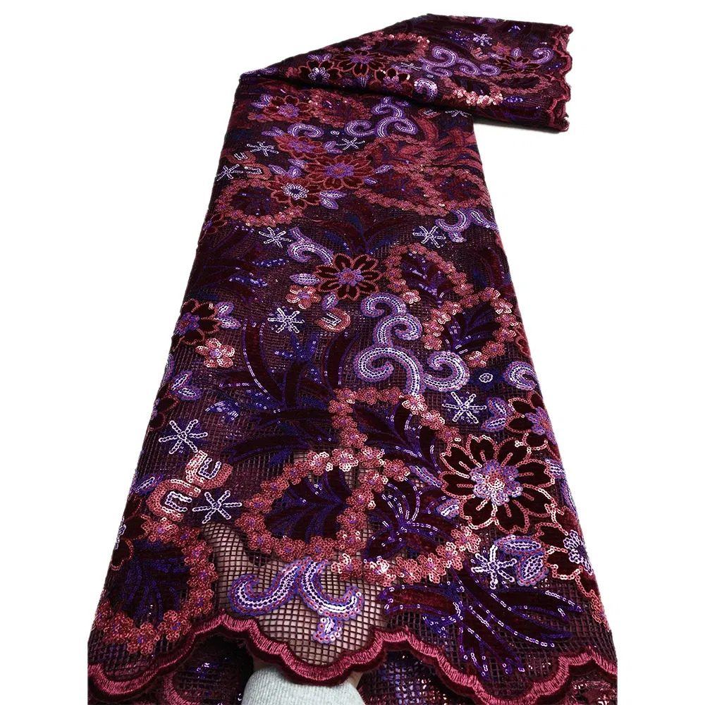 Color: Blue, length: 5 yards, Width: 120cm - African Velvet Lace Fabric, High Quality Elegant Nigerian Wedding Sequins Lace Fabrics 5 Yards Laser Cutting French Tulle Laces