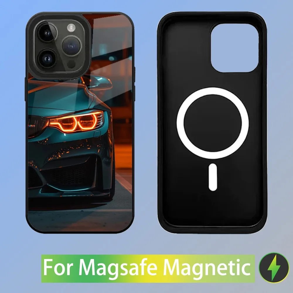 Color: SKY BLUE, Material: Denim - Cool Sport Car B-BMW Phone Case For iPhone 16,15,14,13,12,11,Plus,Pro,Max Mini Magsafe Magnetic Wireless Charging
