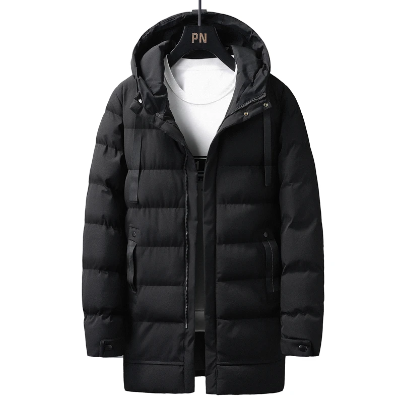 Color: black, Size: L - 7xl Plus Size Padded Parkas Men Thick Warm Coats Solid Warm Cotton Long Coats Windbreaker Winter Outerwear 6xl Thermal Jacket