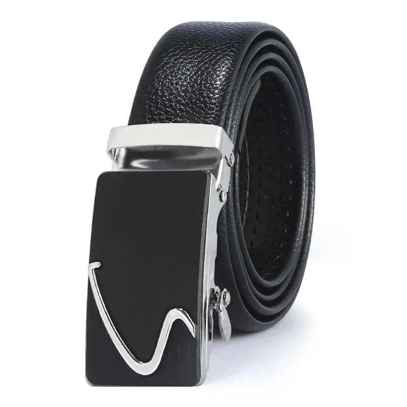 Color: Silver, Belt Length: 120cm - Man PU Leather Belt High Quality Men Business Belt Golden Automatic Buckle Waist Buckle Rhinestone Decoration Males Luxury Belt