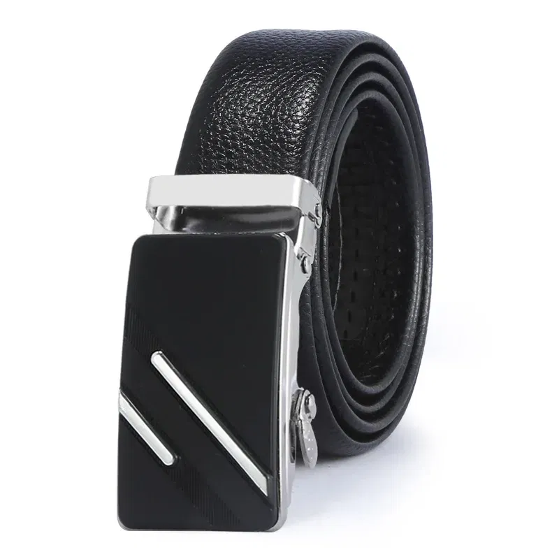 Color: Silver, Belt Length: 120cm - Man PU Leather Belt High Quality Men Business Belt Golden Automatic Buckle Waist Buckle Rhinestone Decoration Males Luxury Belt