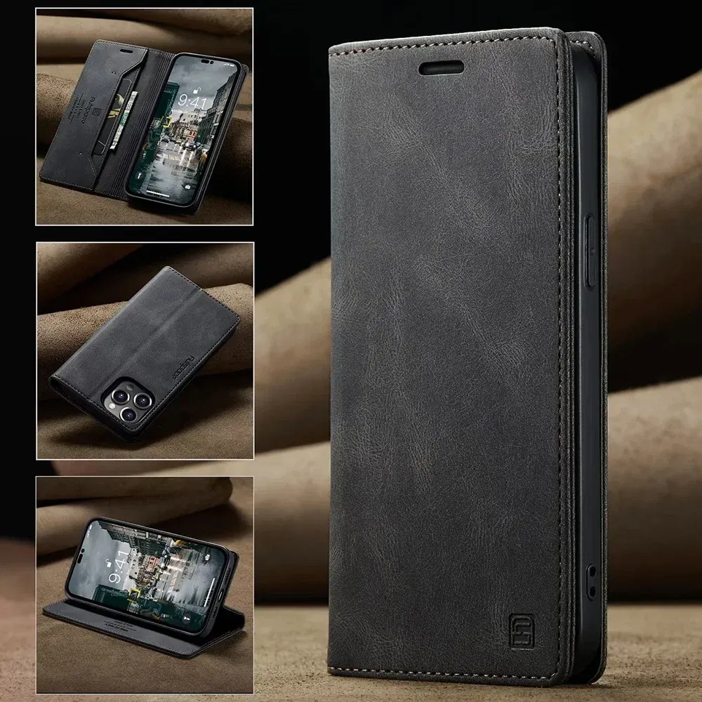 Color: black, Material: PU - Leather Cases for IPhone 16 15 14 13 12 11 Pro Max XR XS Max 8 7 6s Plus SE 2022 2020 Wallet Folio Flip Cover Rfid Blocking