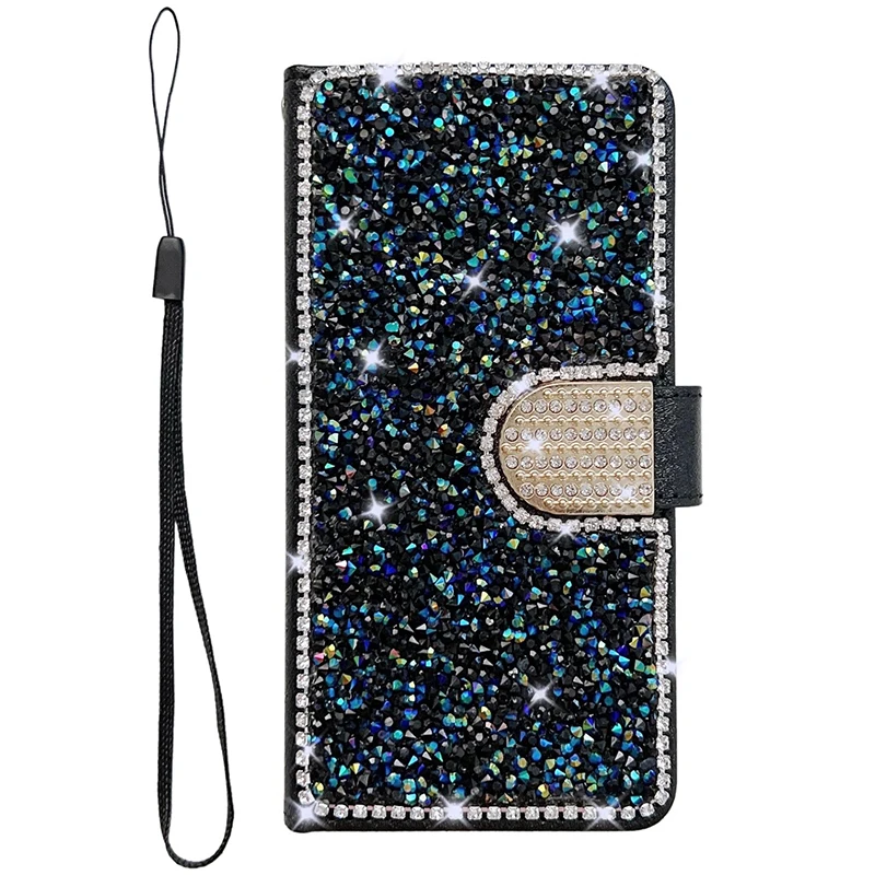 Color: black, Material: Denim - Glitter Diamond Wallet Leather Case For Samsung Galaxy A14 A15 A16 A35 A55 A34 A54 S25 Ultra S24 FE S23 S22 S21 S20 Plus