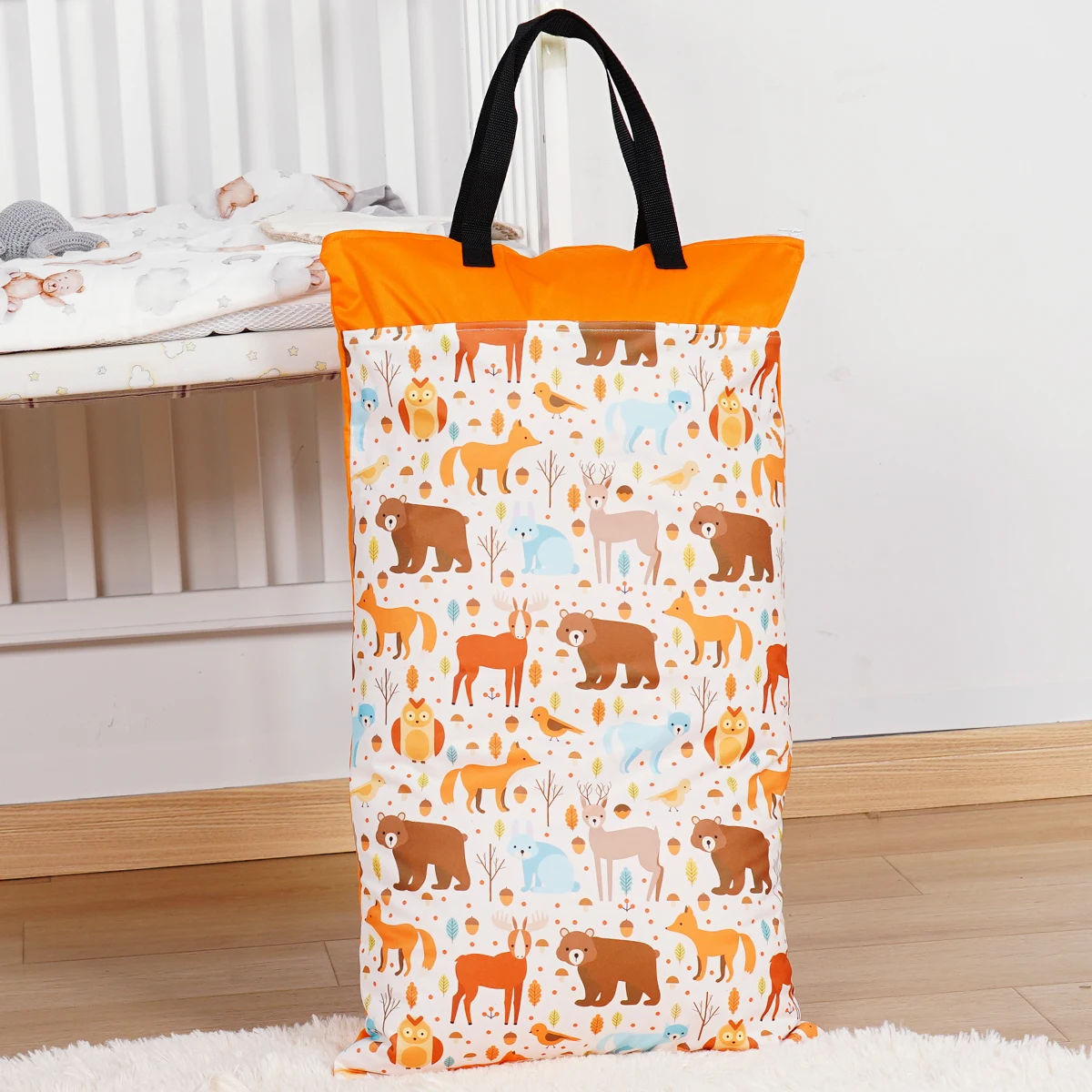 Color: Khaki - Happyflute Reusable Hanging Wet Dry Cloth Diaper Bag With Double Zippered Pockets 40*70cm