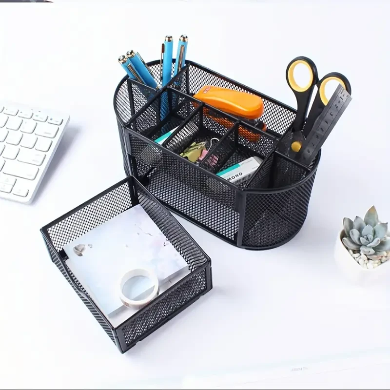 Pen Holder Mesh Desk Tidy Desktop Stationery Organizer with Drawer