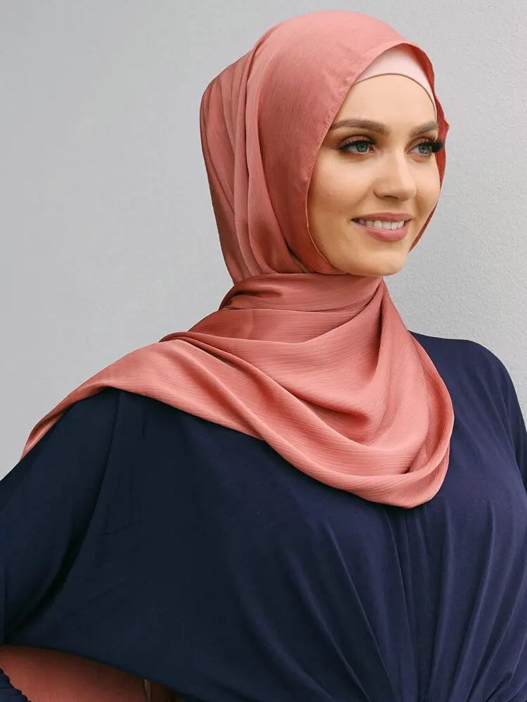 Color: DARK GRAY - Hot Premium Satin Crinkle Hijab Scarf Chiffon Shawl Plain Muslim Women Hijabs Breathab Islam Women Turban Pleated Scarf Ramadan