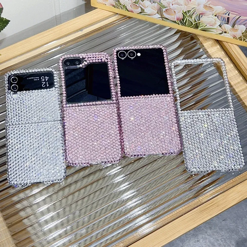 Color: black, Material: Cotton - Full Shiny Diamonds Cover Funda For Samsung Galaxy Z Flip 7 Wrist Strap Case For Samsung z flip 6 zflip5 zflip4 3 Luxury Case