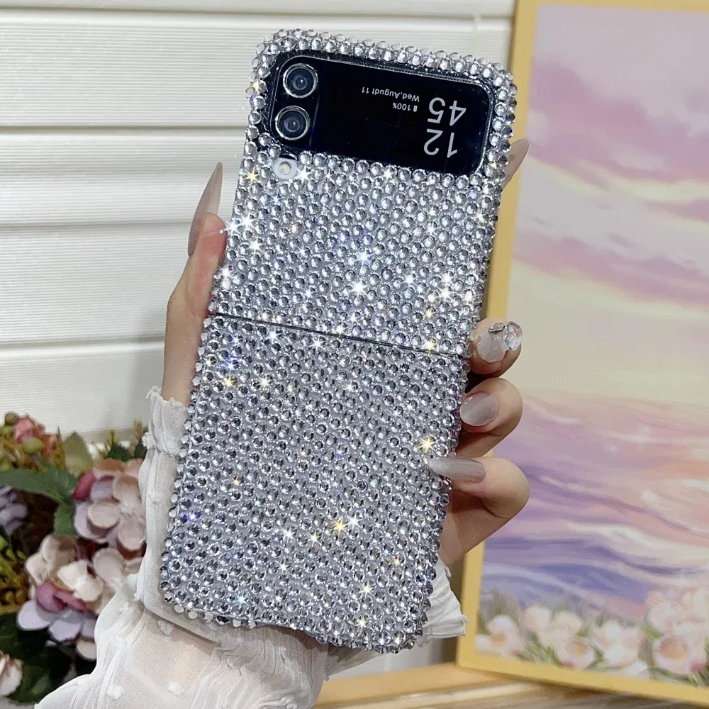 Color: black, Material: Cotton - Full Shiny Diamonds Cover Funda For Samsung Galaxy Z Flip 7 Wrist Strap Case For Samsung z flip 6 zflip5 zflip4 3 Luxury Case