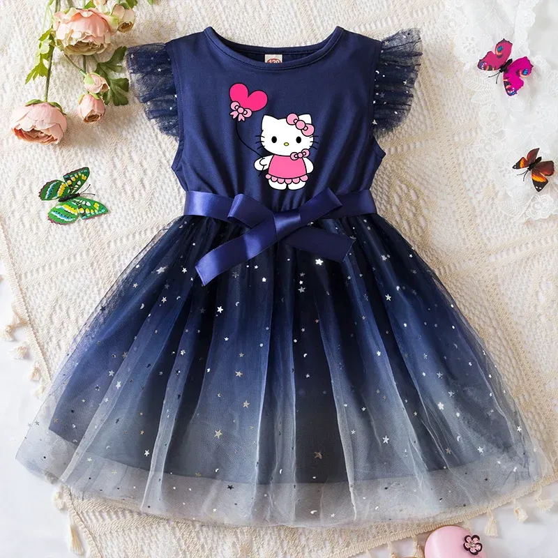 Color: WHITE, Kid Size: 11 - Hello Kitty Girls Sequin Tutu Dress with Bow Flutter Sleeves Summer Princess Party Outfit for Toddler Kids 2-6 Years