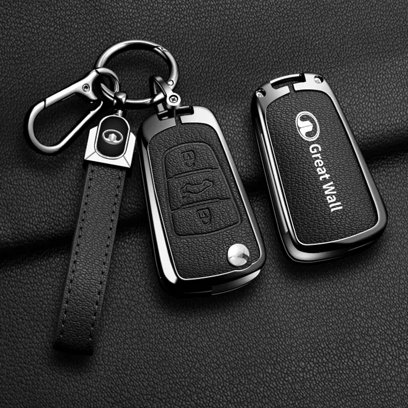 Color Name: Blue - Alloy Car Key Case Cover For Great Wall Haval Hover Wingle 5 6 H3 H5 H6 H1 H3 C30 C50 M4 3Buttons Shell Bag Protector Keychain