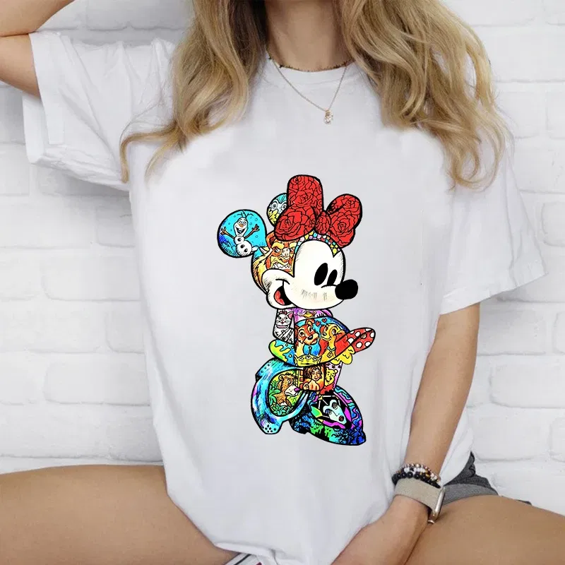 Color: army green, Size: M - Disney Couples Mickey Mouse Minnie Print T-shirt Couples Men's and Women's Cotton Short Sleeve Casual Tops