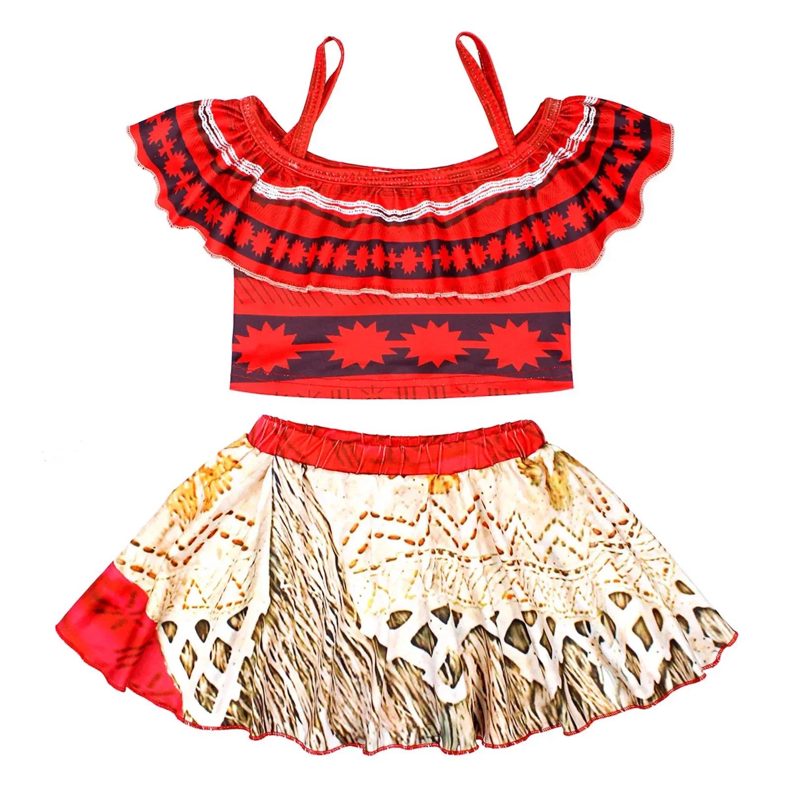 Color: Beige, Kid Size: 12M - Moana 2 Swimsuit Summer Holiday Beach Girls Two-piece Bikini Toddler Adventure Outfit Pool Party Vaiana Fancy Dress Up