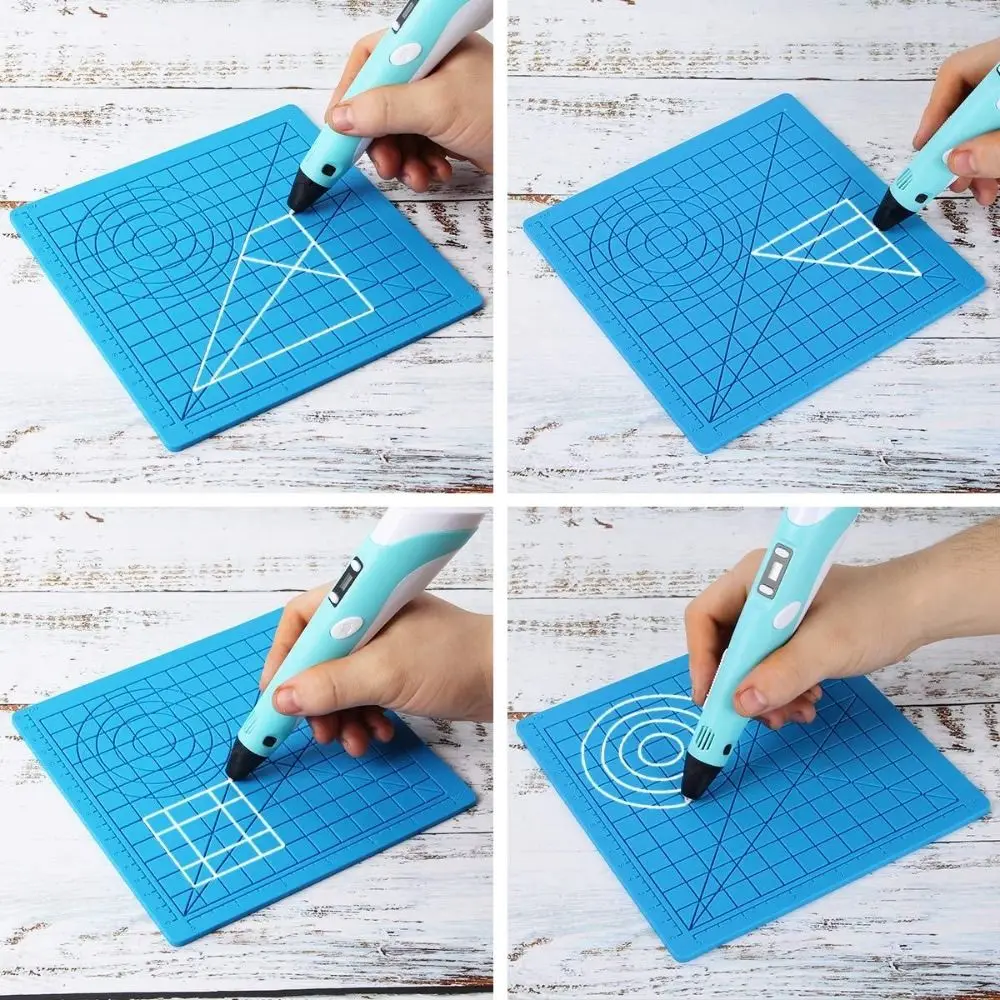 color: Red - Silicone Design Rubber Pad for 3D Printing Pen with 2 Finger Protectors Template Drawing Tools for Kids Adults Drawing DIY Tools