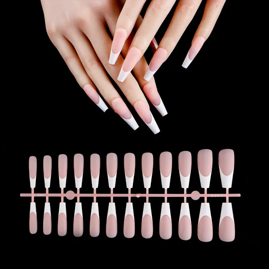 Color: Pink - 24PCS Square Head Matte False Nails Ballet Detachable Full Cover Artificial Fingernails Frosted Press Glue on Fake Nail Tips
