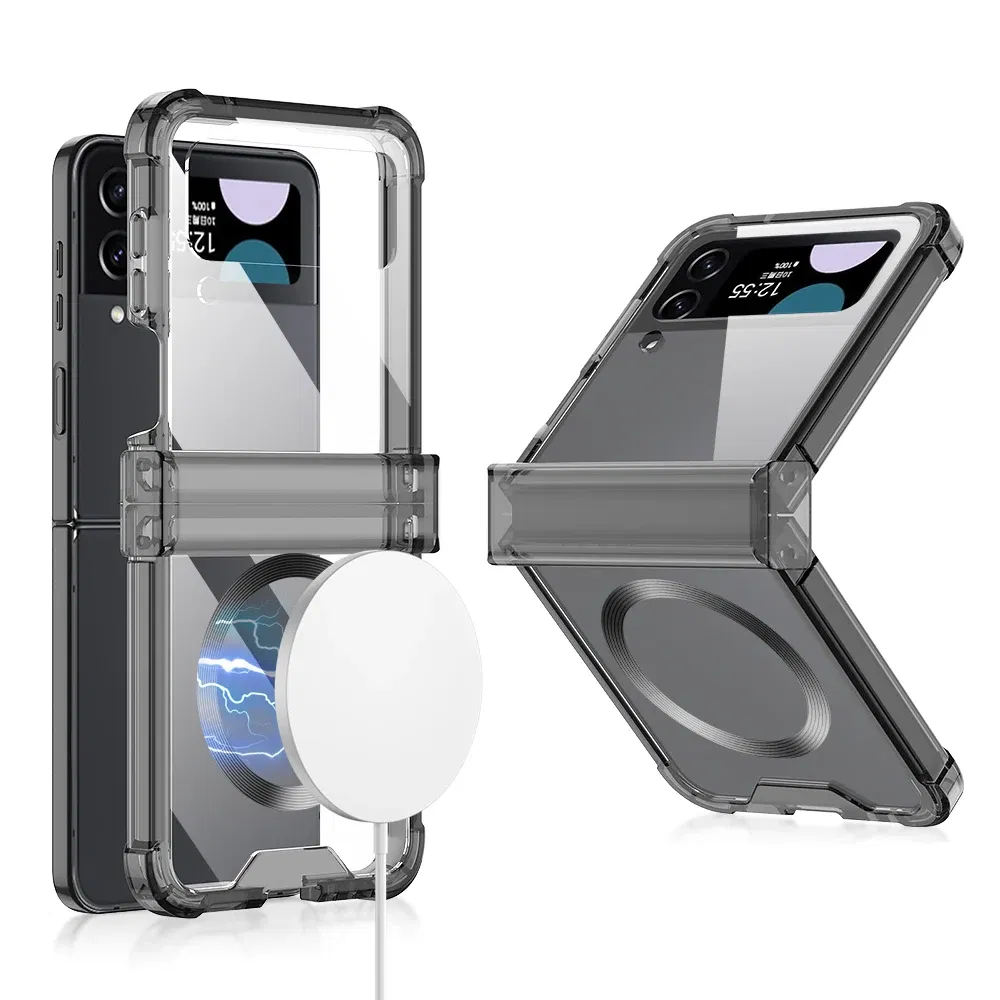 Color: SKY BLUE, Material: CANVAS - For Samsung Galaxy Z Flip 5 4 3 Magsafe Magnetic Wireless Charging Case Colorful Transparent Folding Hinge Shockproof Hard Cover