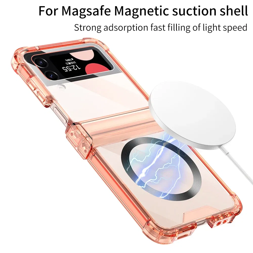 Color: SKY BLUE, Material: CANVAS - For Samsung Galaxy Z Flip 5 4 3 Magsafe Magnetic Wireless Charging Case Colorful Transparent Folding Hinge Shockproof Hard Cover