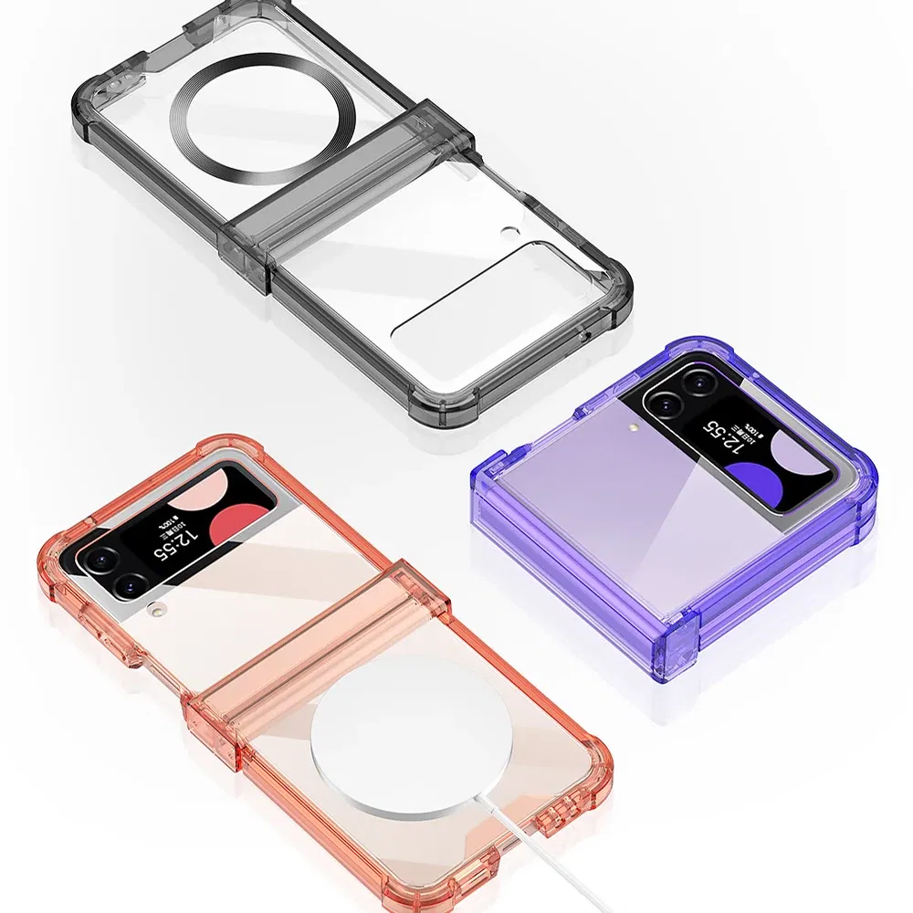Color: SKY BLUE, Material: CANVAS - For Samsung Galaxy Z Flip 5 4 3 Magsafe Magnetic Wireless Charging Case Colorful Transparent Folding Hinge Shockproof Hard Cover