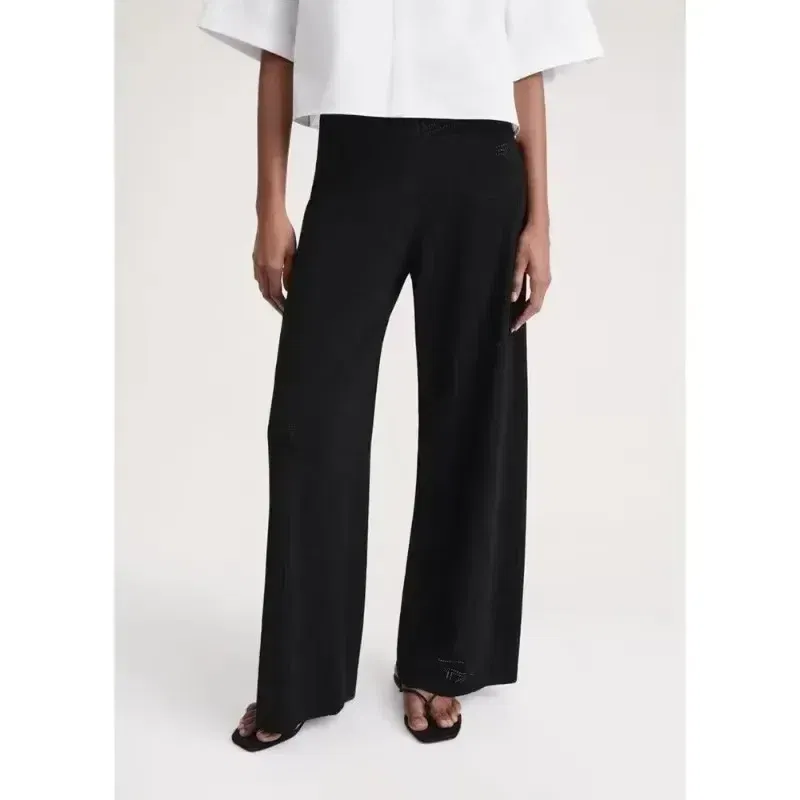 Color: Gold, Size: XS - LUXURY-Casual Commuter Pants for Women, High Waist, Straight Tube Pants, Spring and Summer, 2025 Hollow Camisole Skirt