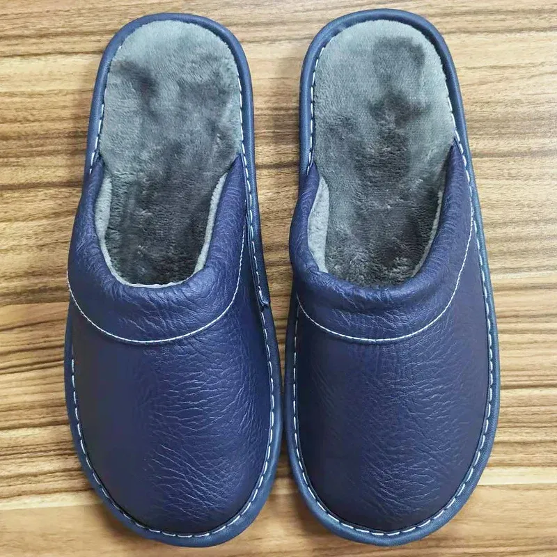 Color: Pink, Shoe Size: 10 - Mens Bedroom Leather Slippers Unisex Black Home Shoes Big Size 47 48 Man's Slippers Indoor Comfy Males Slides Family Flats Shoes