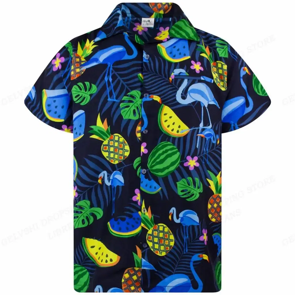 Color: Brown, Size: XL - Flamingo Hawaiian Shirts Beach Summer Men's Shirt Tropic Leaf 3D Print Shirts Men Women Fashion Blouse Short Sleeve Vocation