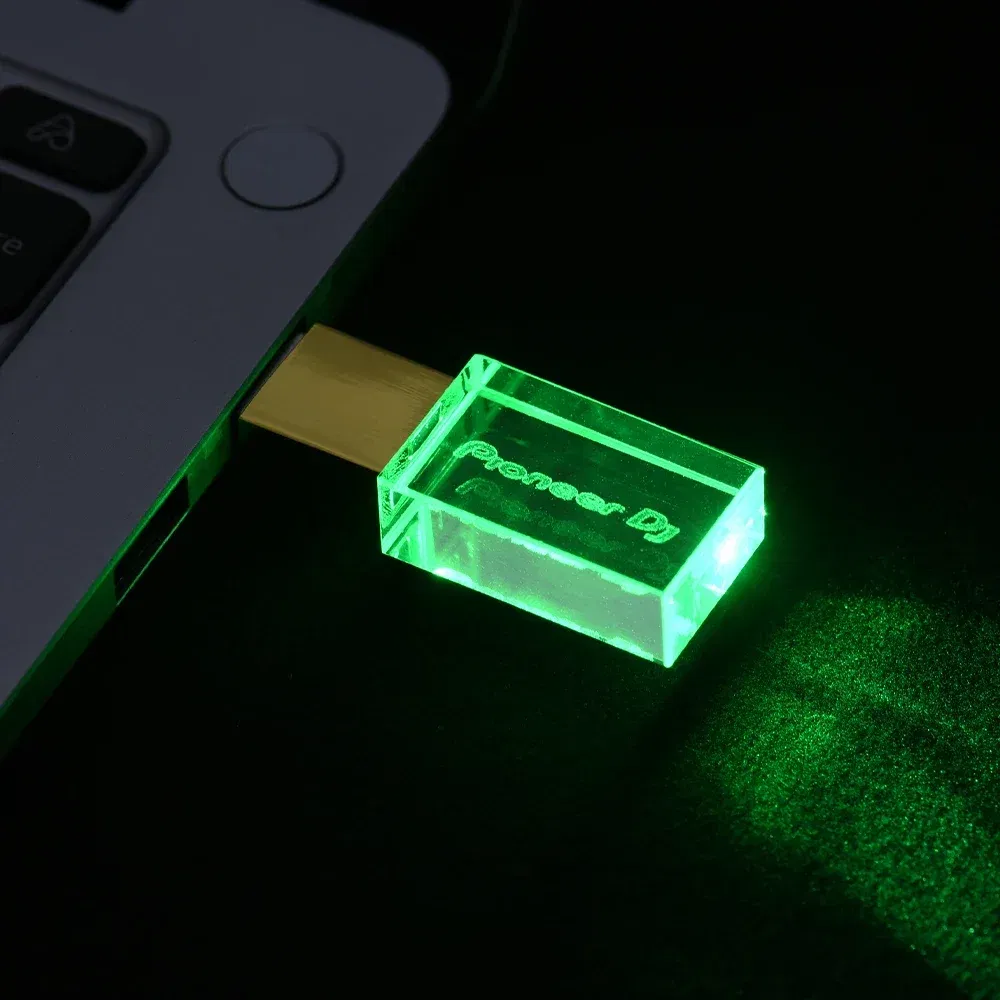Color: black, Capacity: 16 GB - JASTER Luminous USB drive Gold Lid Crystal USB Flash Drive 128GB Pendrive 64GB Colorful LED Memory Stick 16GB with Pioneer DJ