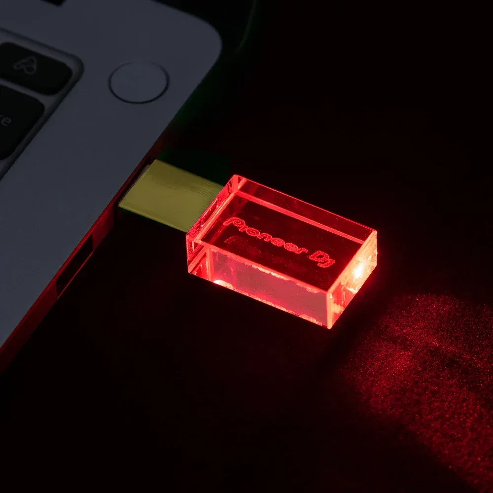 Color: black, Capacity: 16 GB - JASTER Luminous USB drive Gold Lid Crystal USB Flash Drive 128GB Pendrive 64GB Colorful LED Memory Stick 16GB with Pioneer DJ