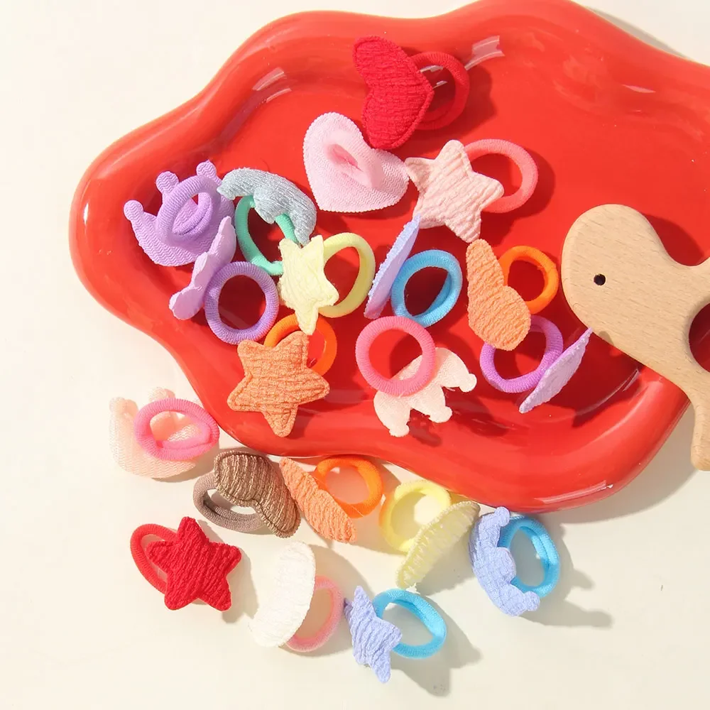 Color: Gold - 10/30pcs girls star butterflies children's hairband harmless hair cute towels rope ponytail rack children's rubber band headwear