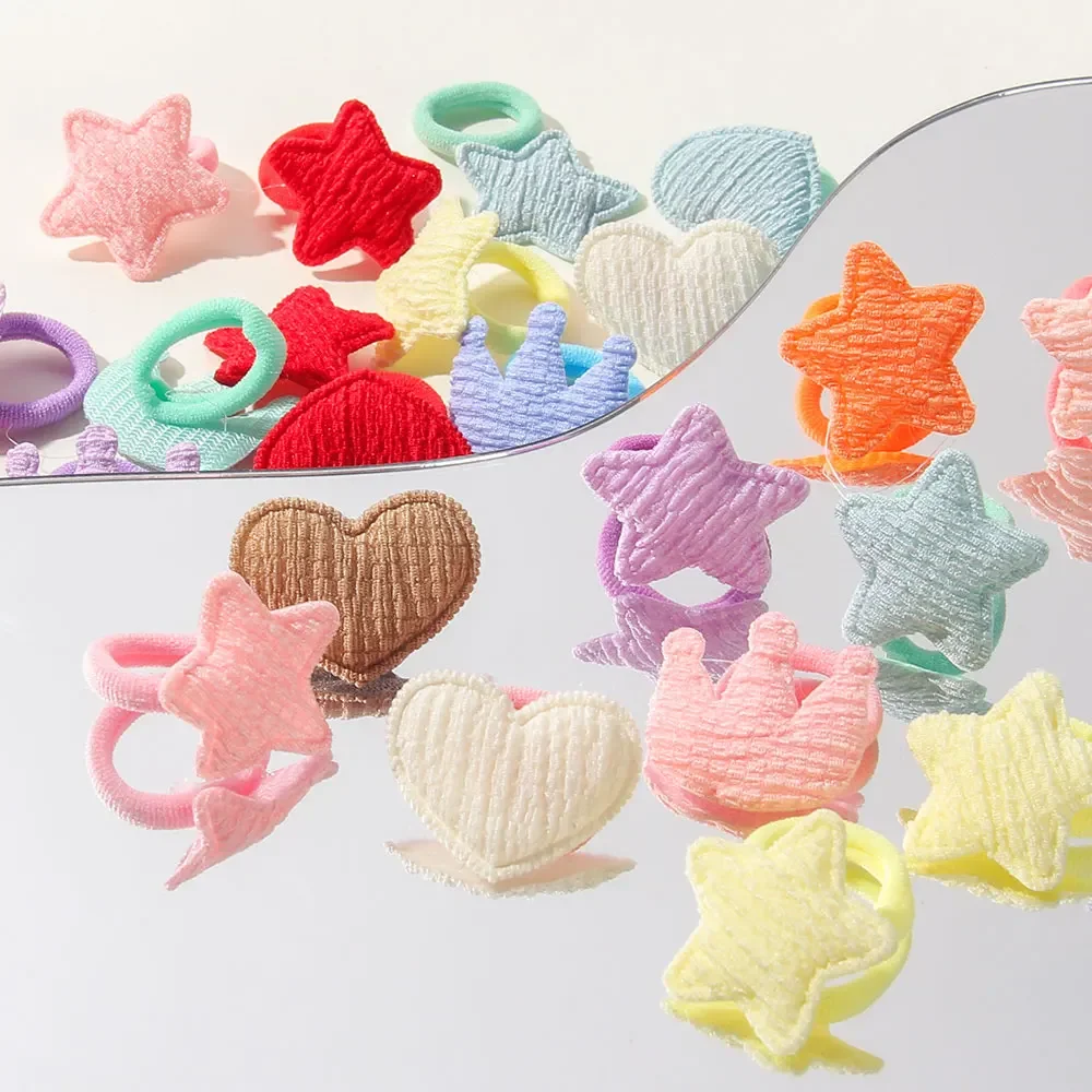 Color: Gold - 10/30pcs girls star butterflies children's hairband harmless hair cute towels rope ponytail rack children's rubber band headwear