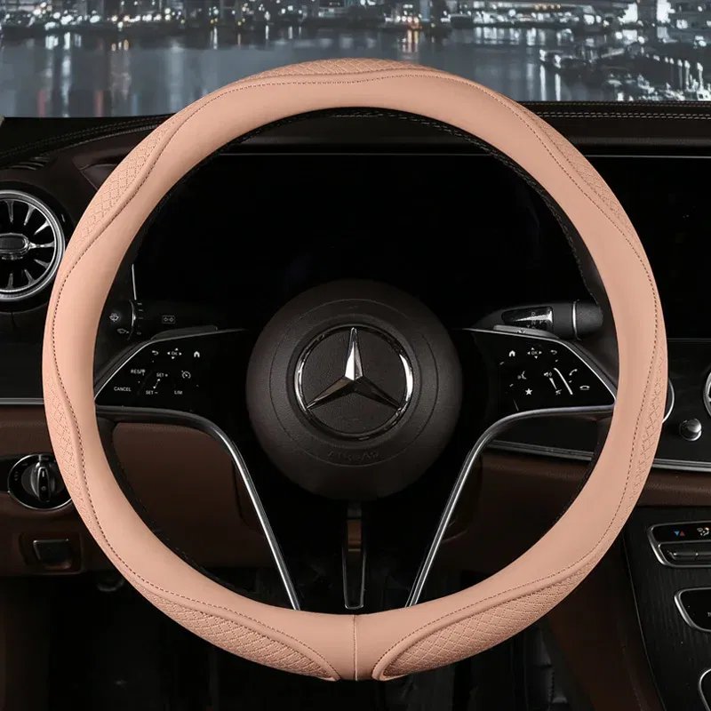 Color Name: Sky blue - Car Anti-Slip Leather Steering Wheel Cover Universal Car Steering Wheel Protective Cover Fashion Style 38cm Sport Style Cool